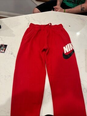 Nike Red Kids Jogger Sweatpants with Black Swoosh